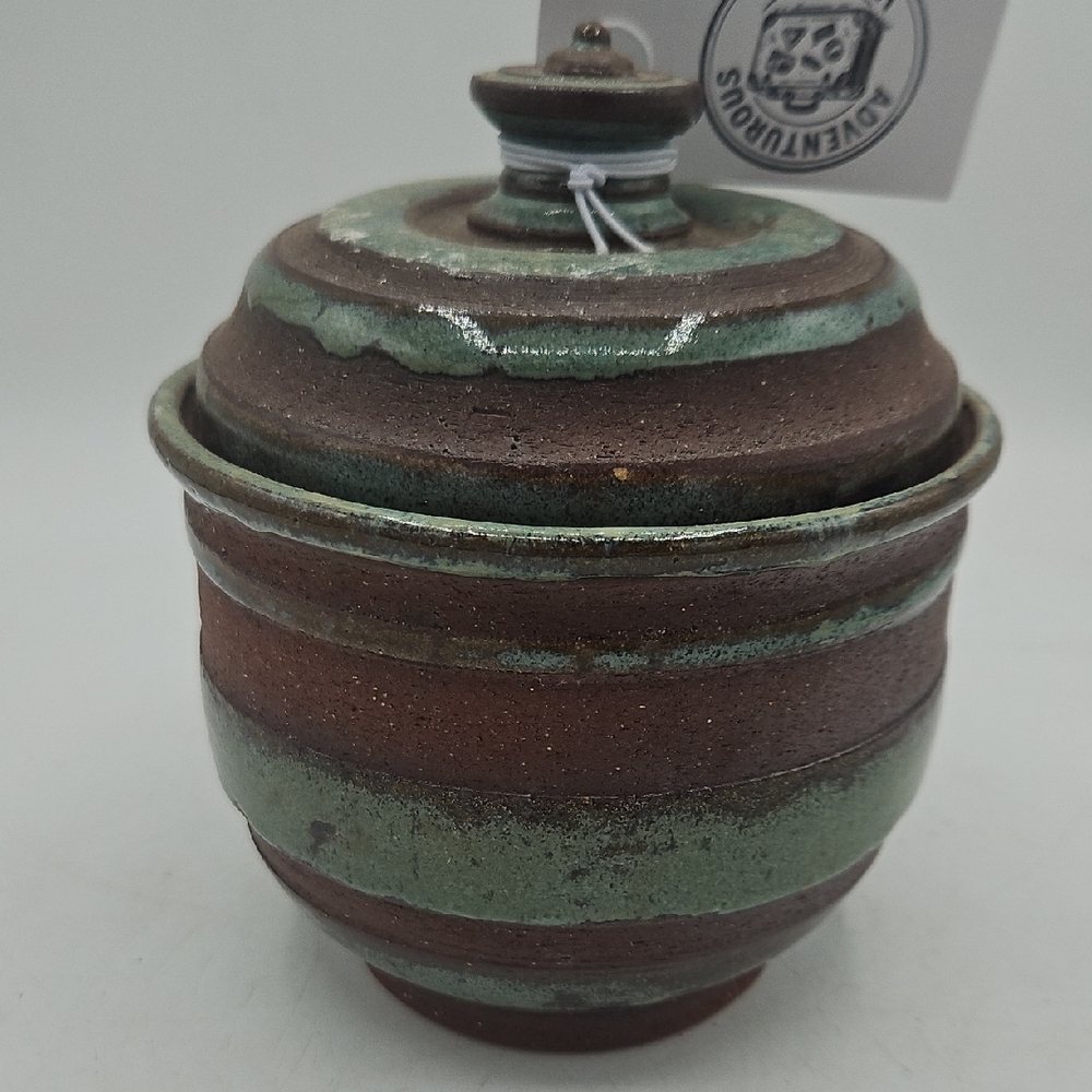 Handcrafted Ceramic Lidded Jar in Brown and Green